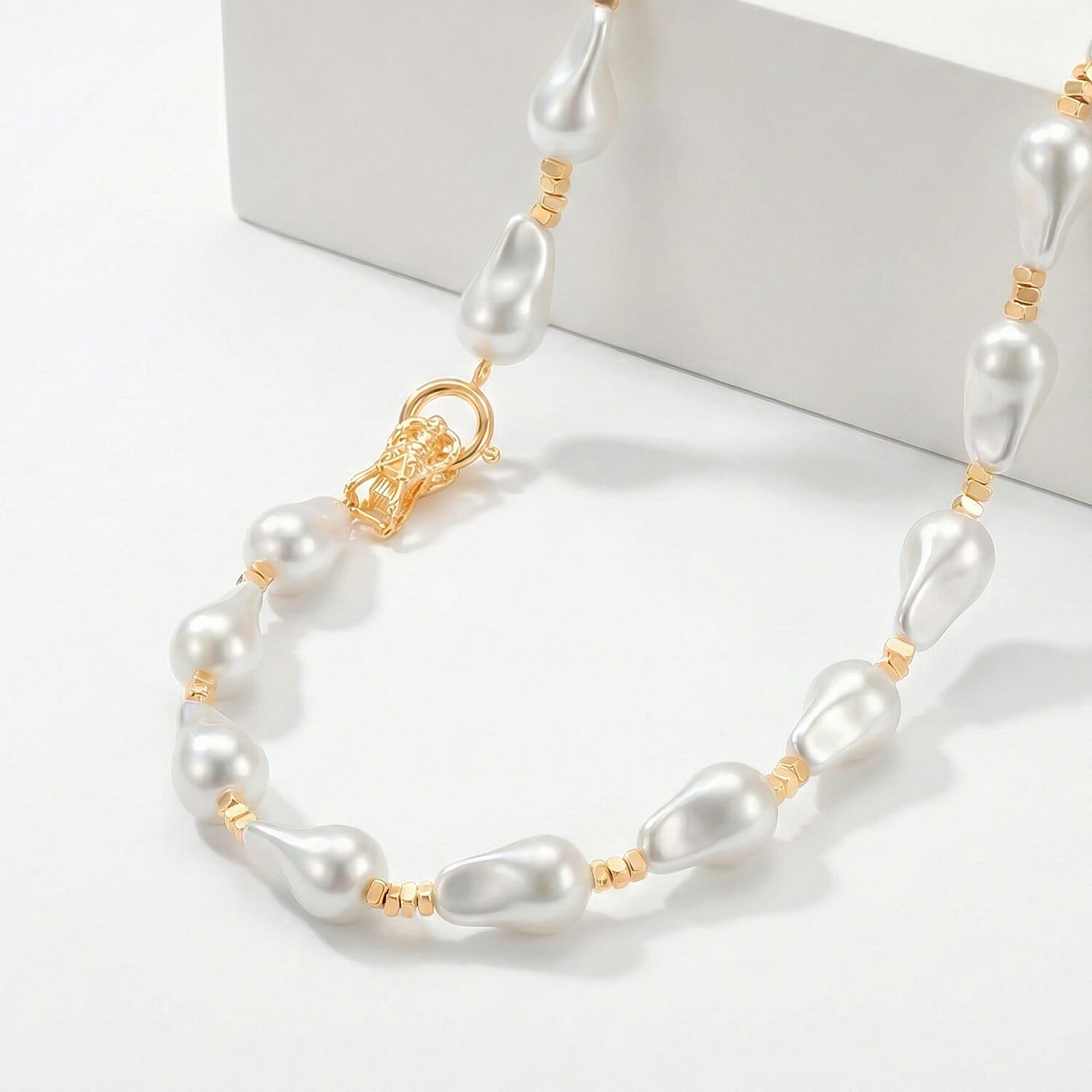 White Shell Pearl Beads Necklace (Size - 20) in Yellow Gold Tone 8378150 3