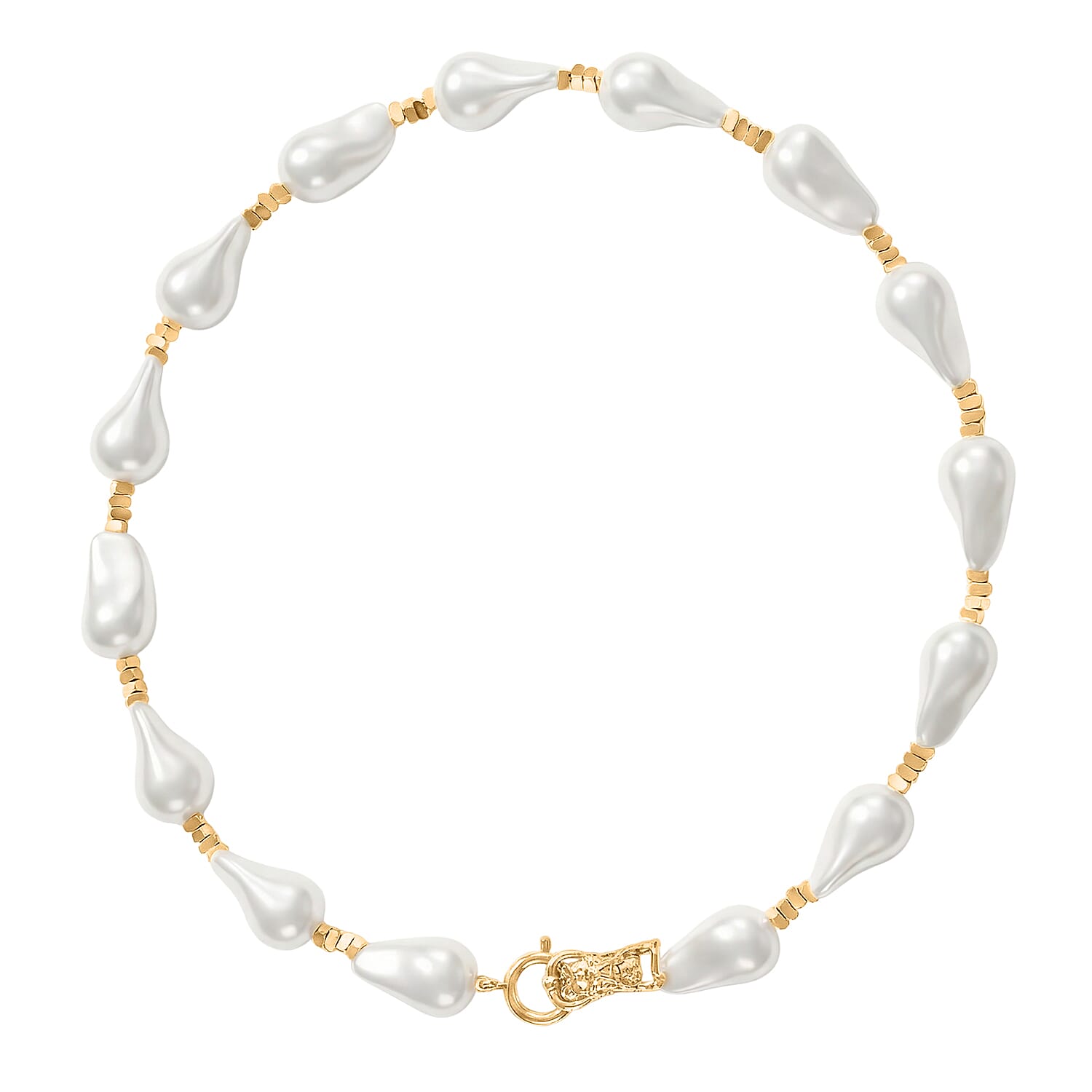 White Shell Pearl Beads Necklace (Size - 20) in Yellow Gold Tone 8378150 4