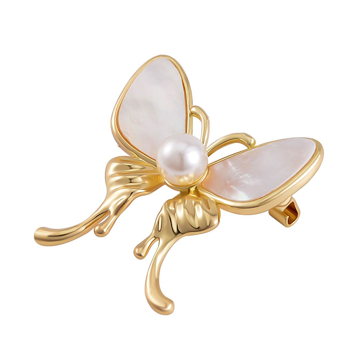 White Shell Pearl Butterfly Brooch in Yellow Gold Tone 7602252 3