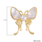 White Shell Pearl Butterfly Brooch in Yellow Gold Tone