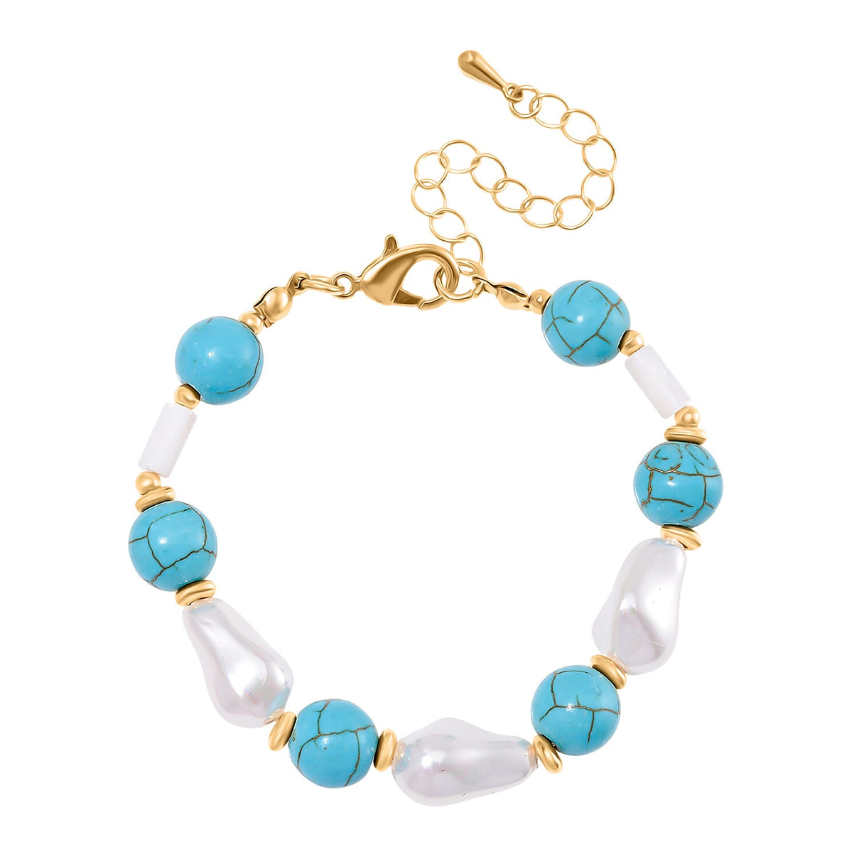 Designer Inspired - White Shell Pearl &amp; Blue Howlite Bracelet (Size 7-2 Ext) 60.00 Ct. 8128534 0