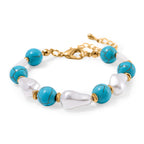 Designer Inspired - White Shell Pearl & Blue Howlite Bracelet (Size 7-2 Ext) 60.00 Ct.