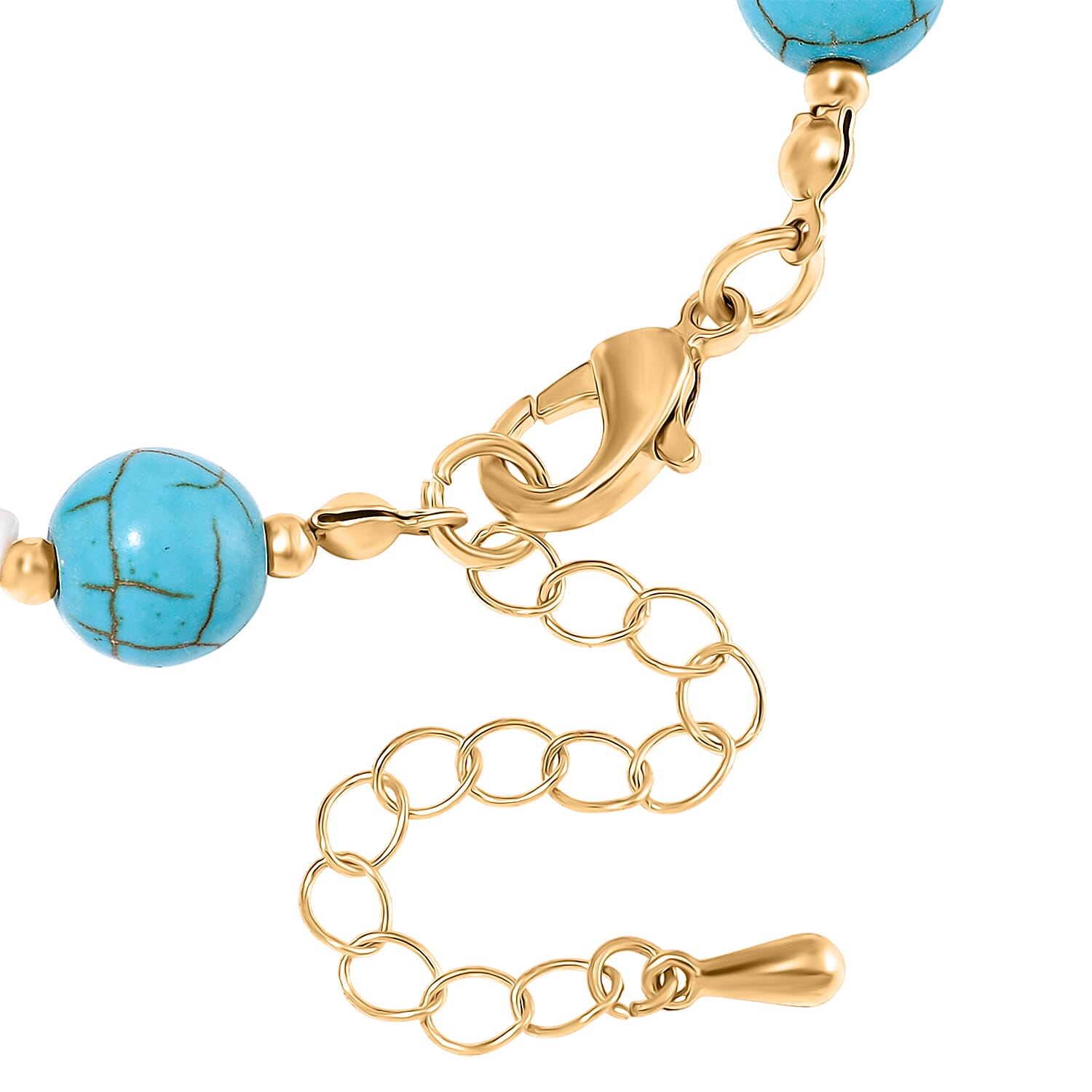 Designer Inspired - White Shell Pearl &amp; Blue Howlite Bracelet (Size 7-2 Ext) 60.00 Ct. 8128534 5