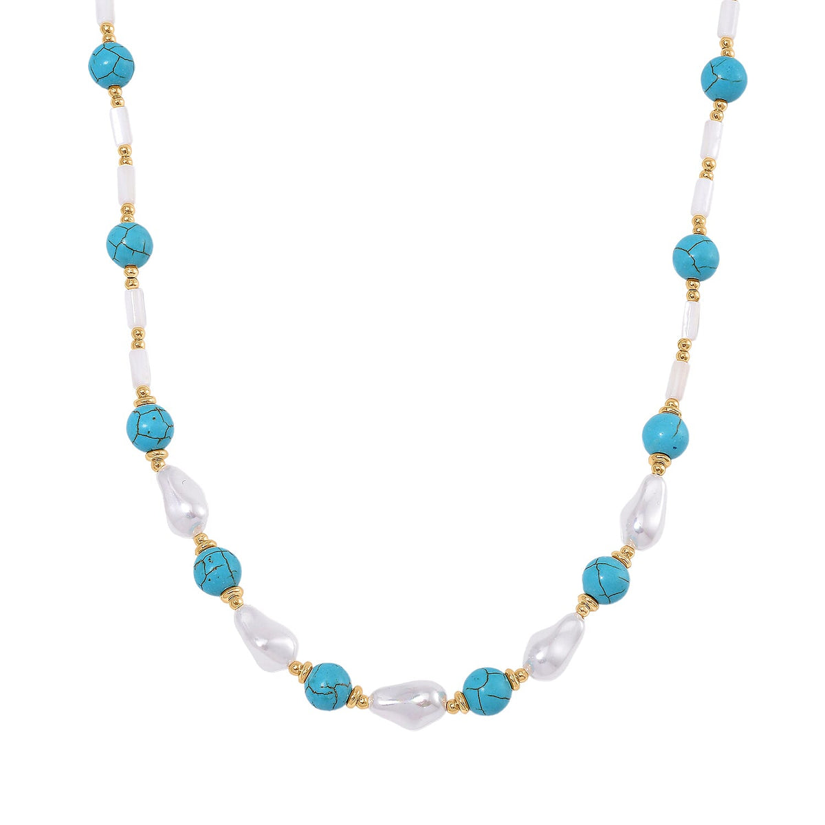 Designer Inspired - White Shell Pearl &amp; Blue Howlite Necklace (Size 18-2 Ext) 125.00 Ct. 8128470 0