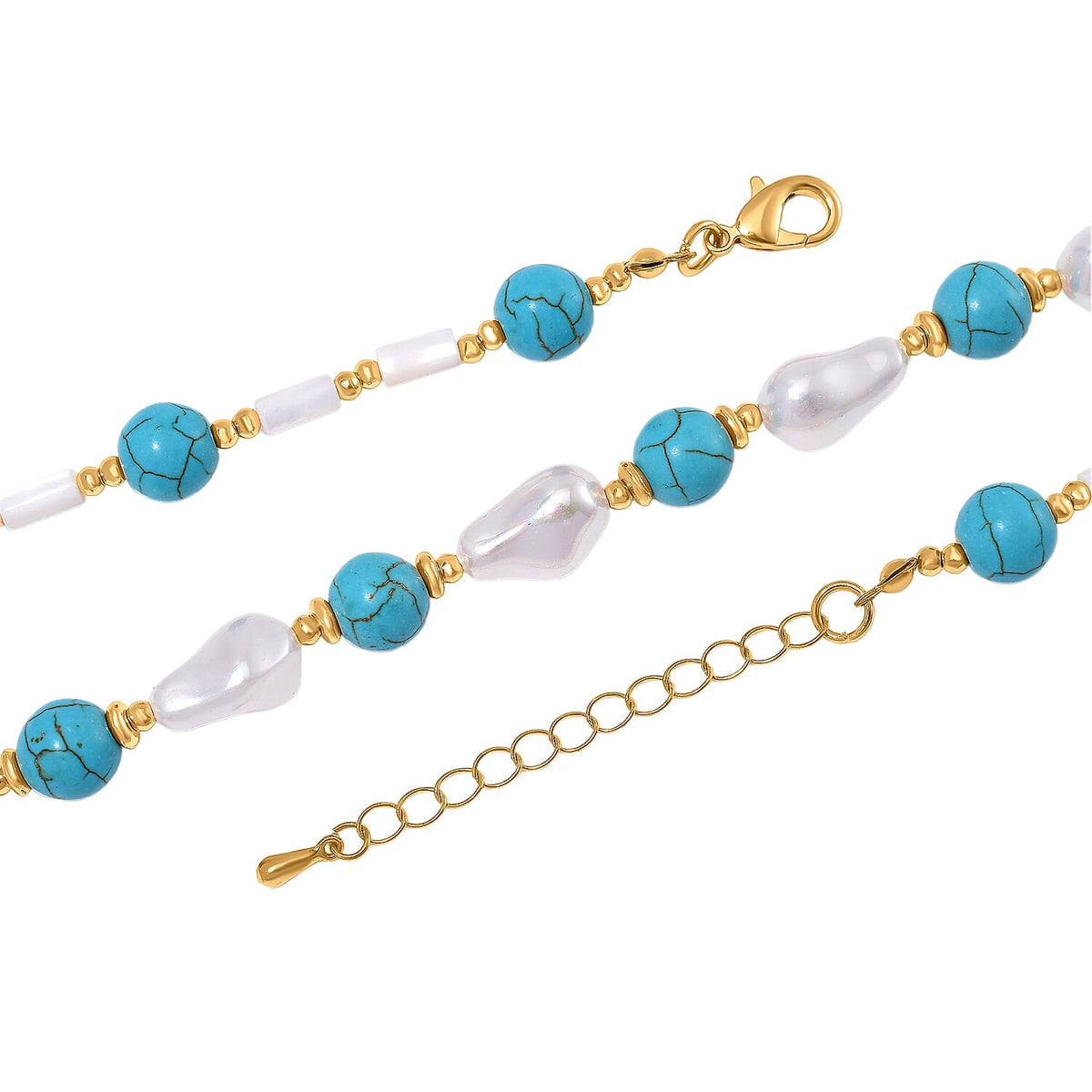 Designer Inspired - White Shell Pearl &amp; Blue Howlite Necklace (Size 18-2 Ext) 125.00 Ct. 8128470 3