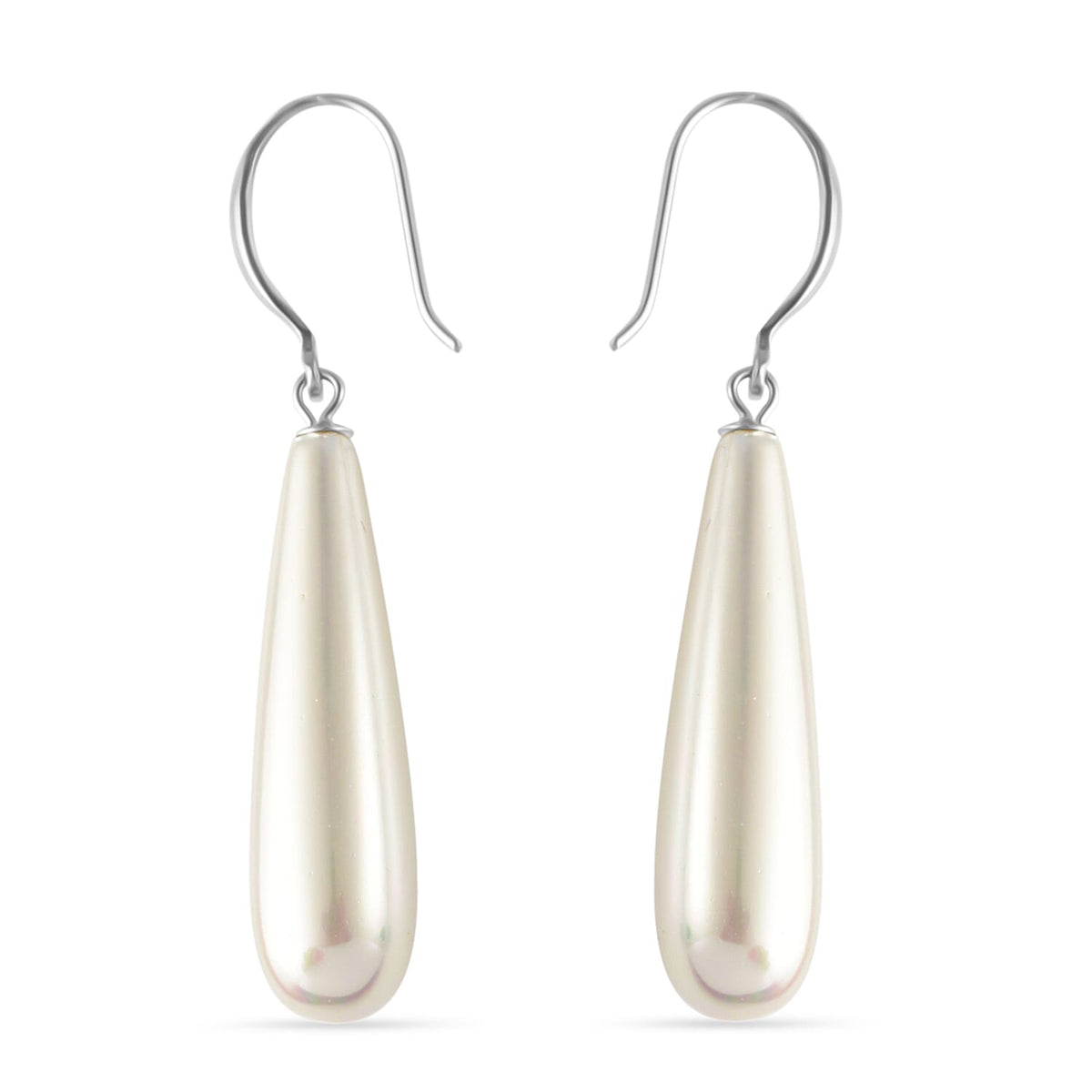 White Shell Pearl Drop Earrings with Hook in Rhodium Overlay Sterling Silver V32521759 0