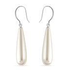 White Shell Pearl Drop Earrings with Hook in Rhodium Overlay Sterling Silver