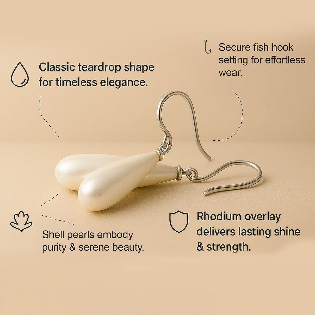 White Shell Pearl Drop Earrings with Hook in Rhodium Overlay Sterling Silver V32521759 2