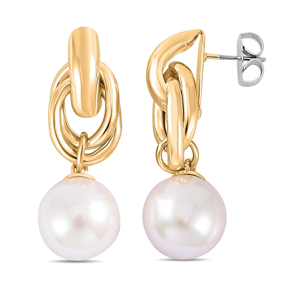ONE TIME CLOSEOUT DEAL- Designer Interlocking Rings White Shell Pearl Earrings 7548887 0