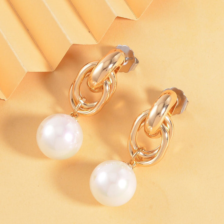ONE TIME CLOSEOUT DEAL- Designer Interlocking Rings White Shell Pearl Earrings 7548887 2