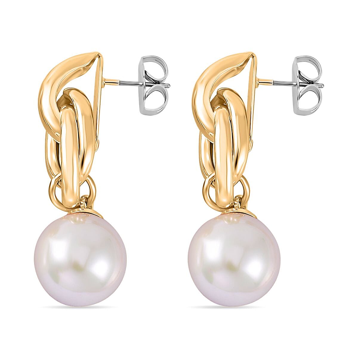 ONE TIME CLOSEOUT DEAL- Designer Interlocking Rings White Shell Pearl Earrings 7548887 3