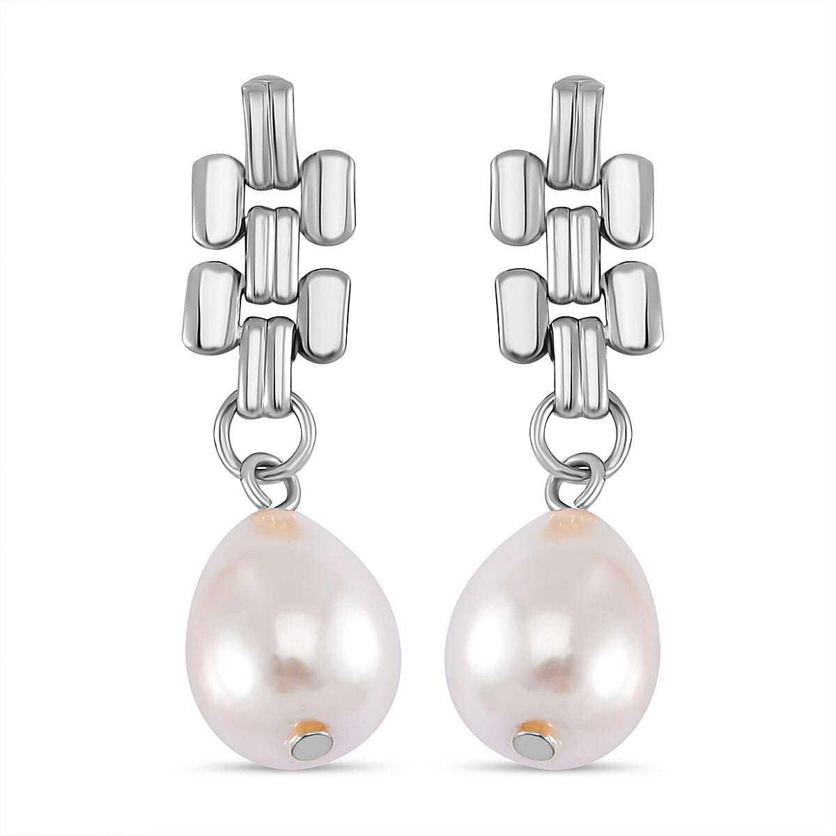 Panther Link White Shell Pearl Silver Plated Earrings 7797993 0