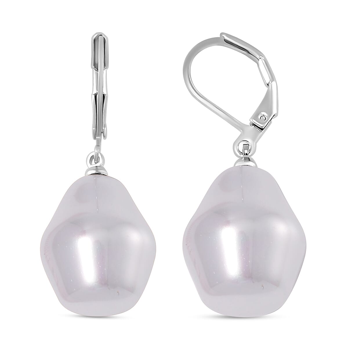 White Shell Pearl Drop Earrings with Lever Back V32492427 0