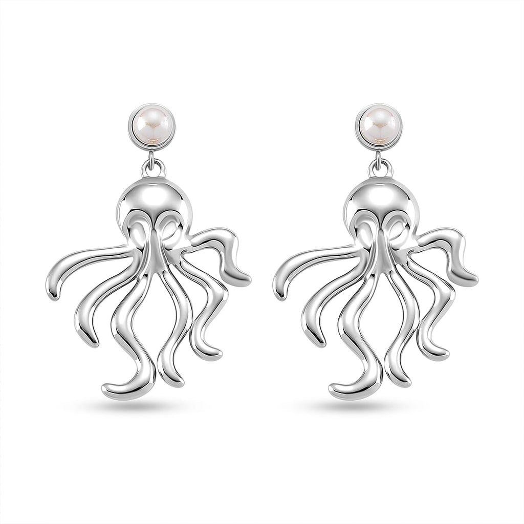 White Shell Pearl Earring with Push Back in Silver Tone