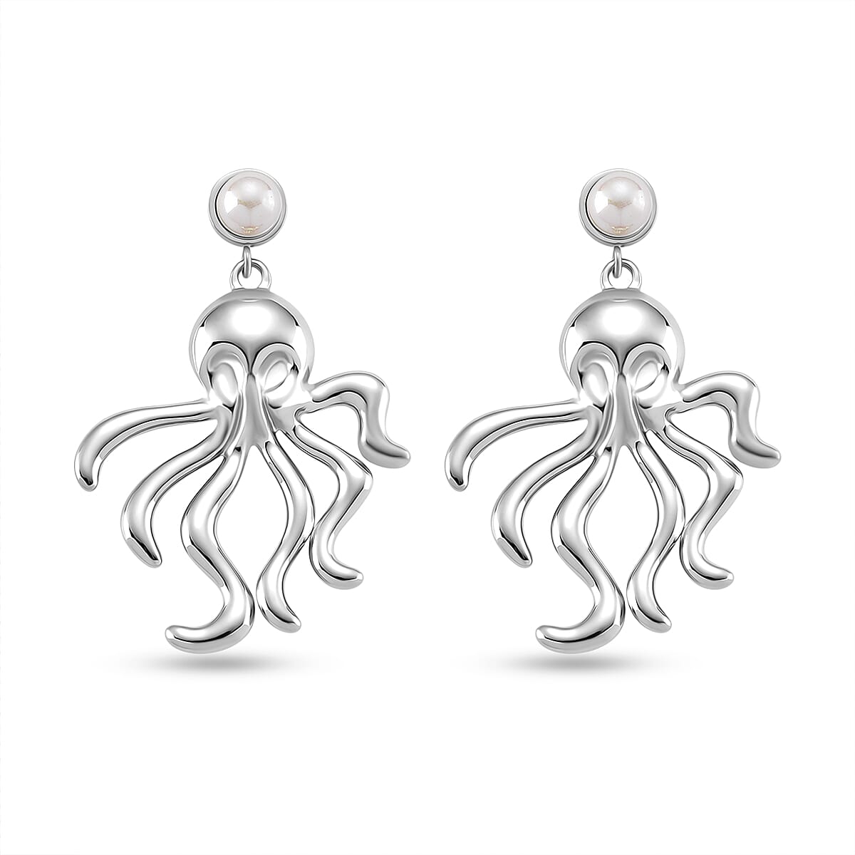 White Shell Pearl Earring with Push Back in Silver Tone 8193901 0