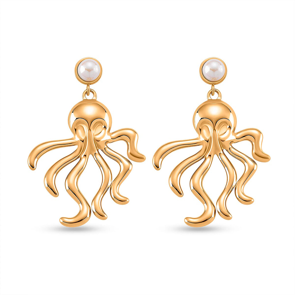 White Shell Pearl Earring with Push Back in Yellow Tone