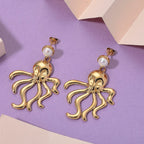 White Shell Pearl Earring with Push Back in Yellow Tone