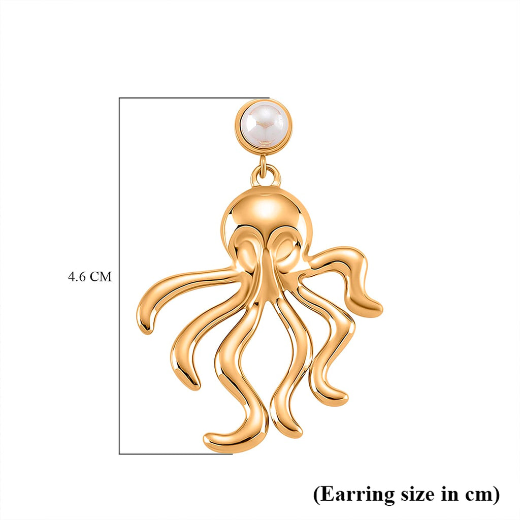 White Shell Pearl Earring with Push Back in Yellow Tone
