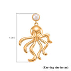 White Shell Pearl Earring with Push Back in Yellow Tone