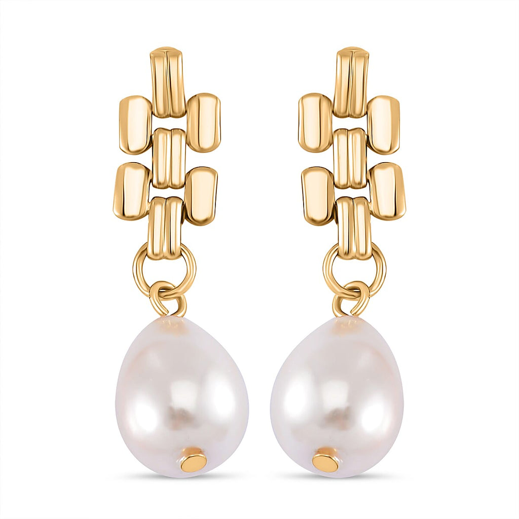 Panther Link White Shell Pearl Gold Plated Earrings