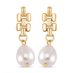 Panther Link White Shell Pearl Gold Plated Earrings