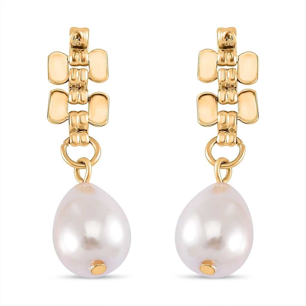 Panther Link White Shell Pearl Gold Plated Earrings