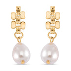 Panther Link White Shell Pearl Gold Plated Earrings