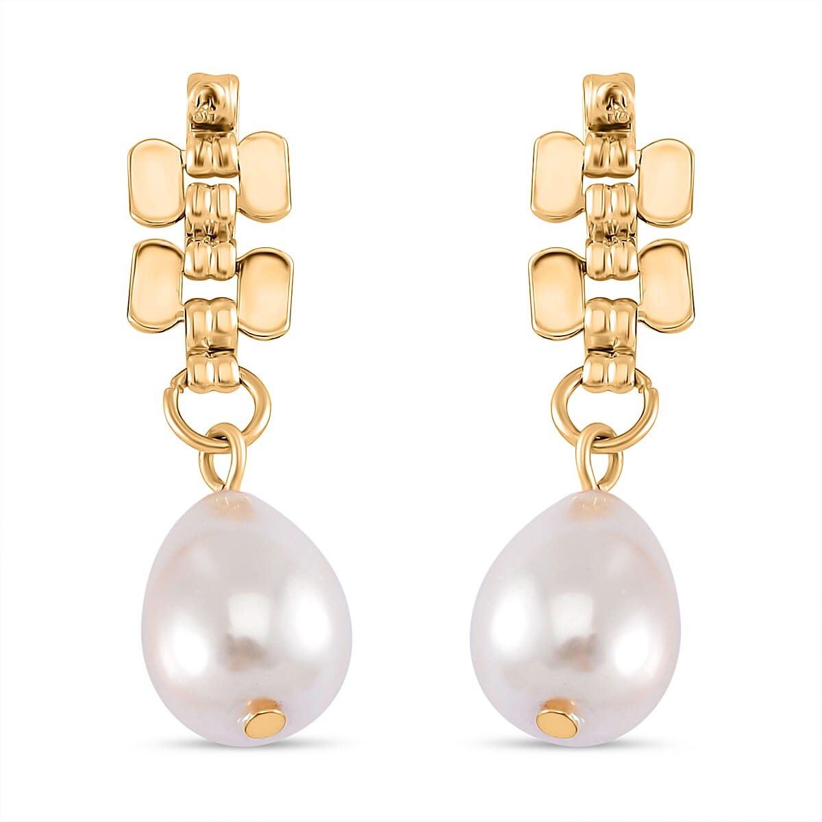 Panther Link White Shell Pearl Gold Plated Earrings 7798012 3