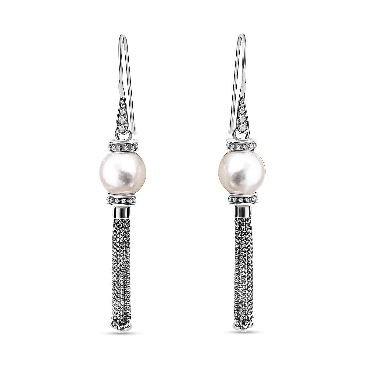 Royal Bali Collection - White Shell Pearl Sterling Silver Solitaire Earrings, Silver Wt 5.20 GM 7651981 0