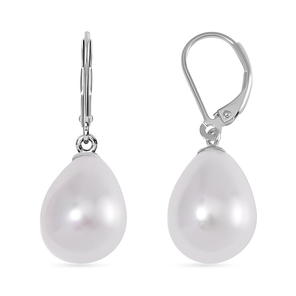 White Shell Pearl Earring with Lever Back in Rhodium Overlay Sterling Silver 30.00 Ct. 8193866 0