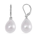 White Shell Pearl Earring with Lever Back in Rhodium Overlay Sterling Silver 30.00 Ct.