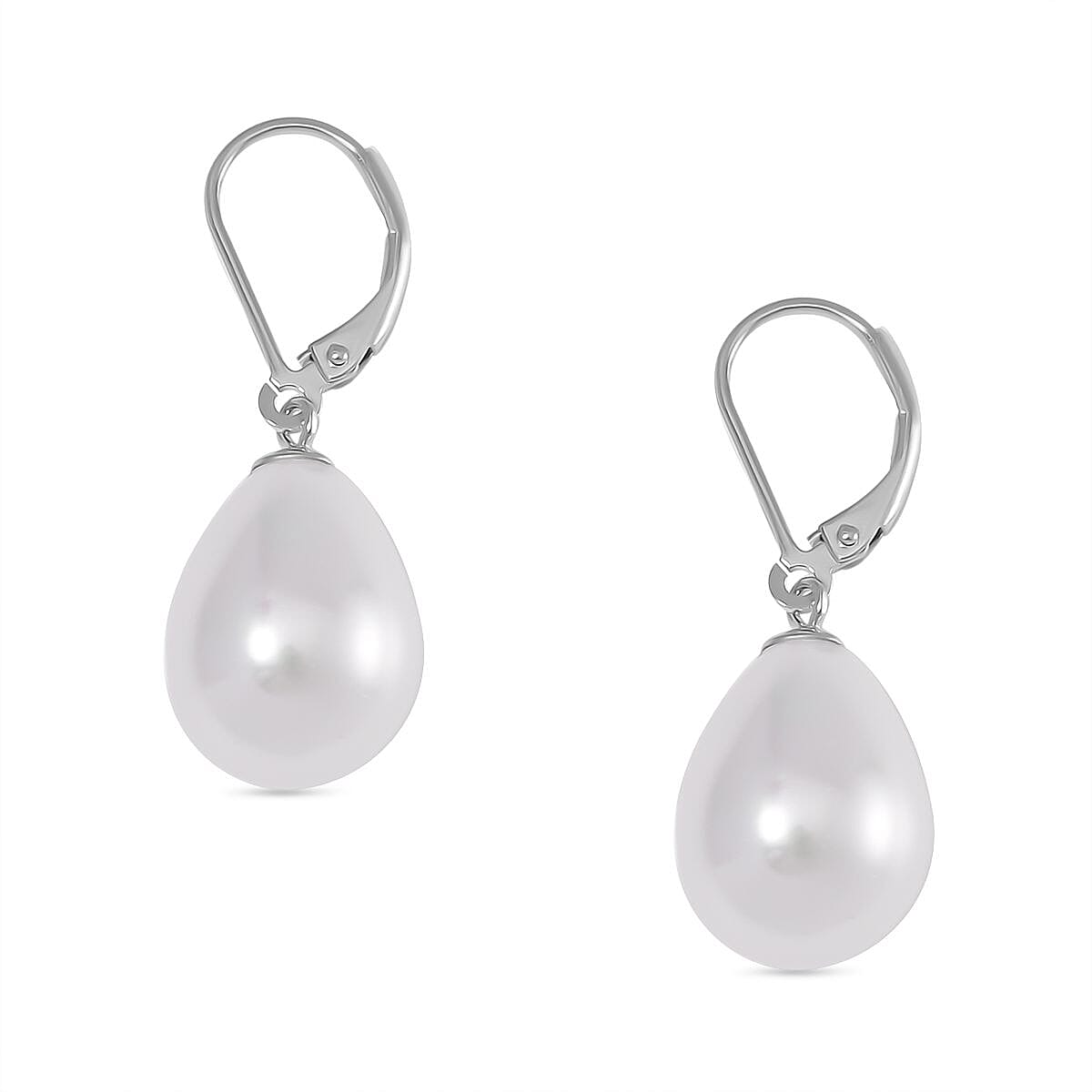 White Shell Pearl Earring with Lever Back in Rhodium Overlay Sterling Silver 30.00 Ct. 8193866 4