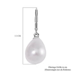 White Shell Pearl Earring with Lever Back in Rhodium Overlay Sterling Silver 30.00 Ct.