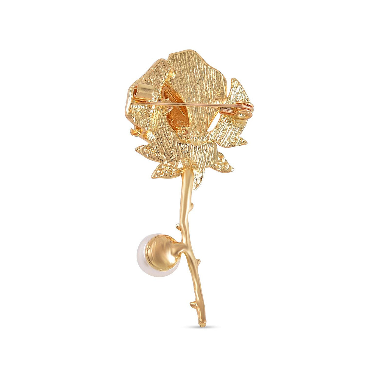 White Shell Pearl, Fuchsia and White Austrian Crystal Rose Brooch in Yellow Gold Tone 7602349 3