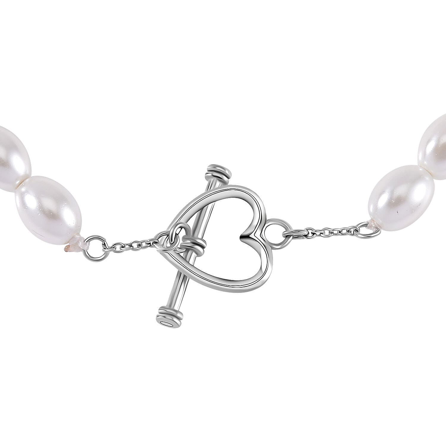 New York Close Out - White Shell Pearl Heart Charm Bracelet (Size - 7.5) in Rhodium Overlay Sterling Silver V32514121 3