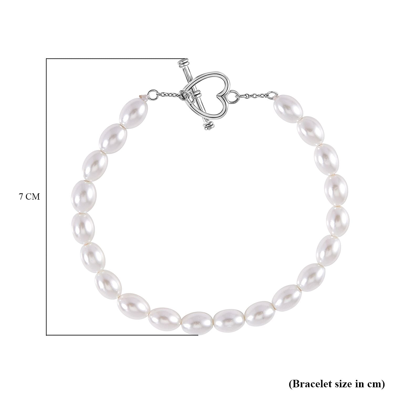 New York Close Out - White Shell Pearl Heart Charm Bracelet (Size - 7.5) in Rhodium Overlay Sterling Silver V32514121 4