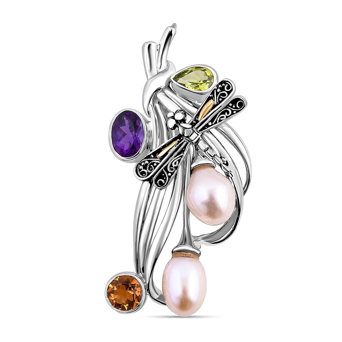 Royal Bali Collection - Pearl &amp; Multi Gemstone Pendant in Sterling Silver 2.52 Ct 7651544 0