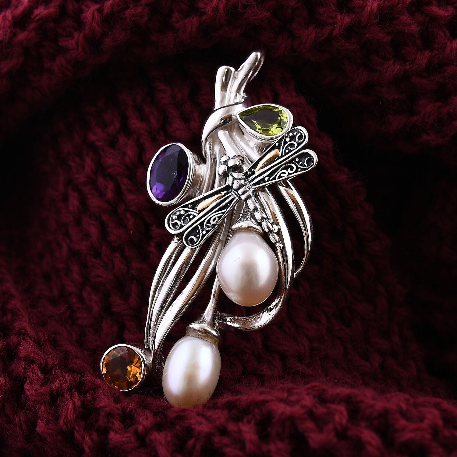 Royal Bali Collection - Pearl &amp; Multi Gemstone Pendant in Sterling Silver 2.52 Ct 7651544 2