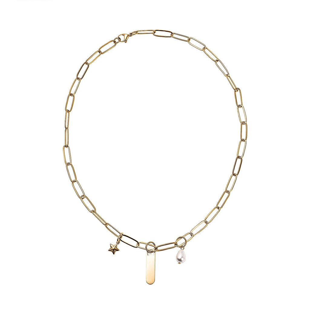 White Shell Pearl Necklace (Size - 18) in Gold Tone