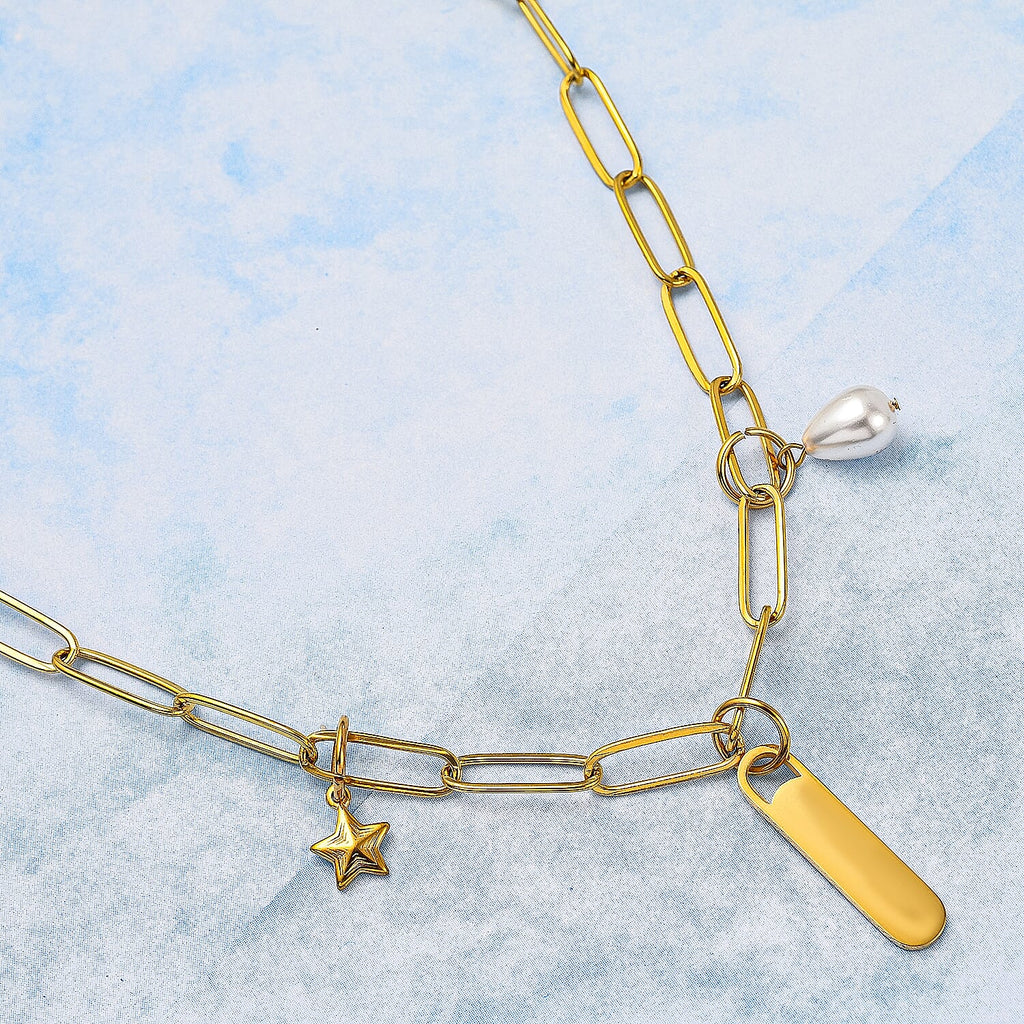White Shell Pearl Necklace (Size - 18) in Gold Tone