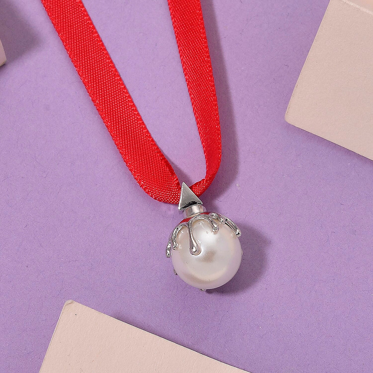 Lucy Q-Drop Bubble Collection White Shell Pearl Pendant with Red Ribbon 8283777 2