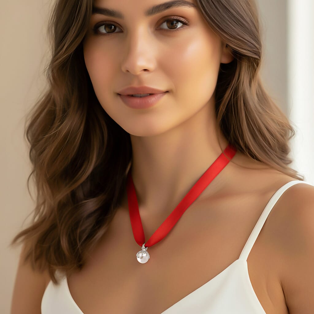 Lucy Q-Drop Bubble Collection White Shell Pearl Pendant with Red Ribbon 8283777 3