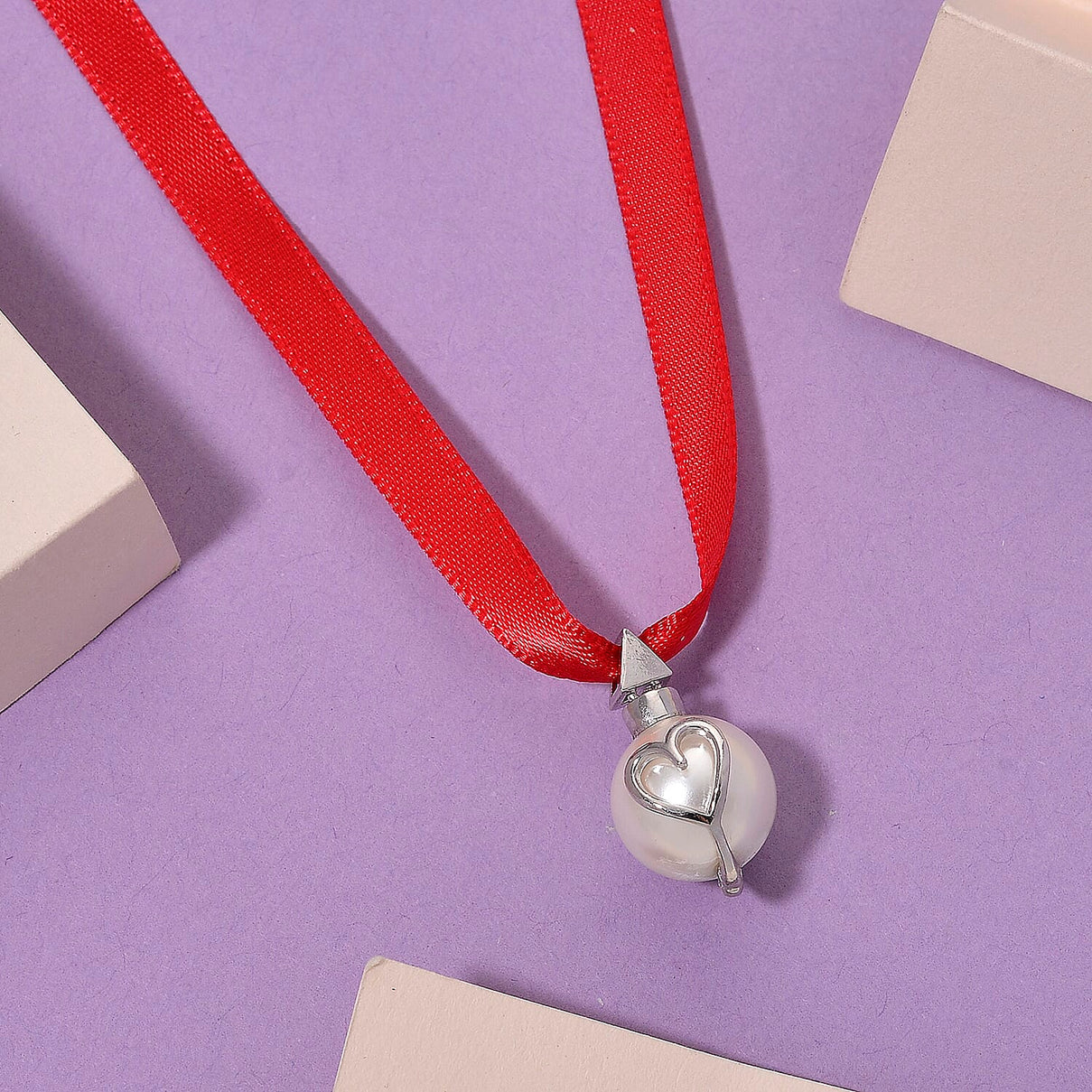 Lucy Q-Drop Bauble Collection White Shell Pearl Pendant with Red Ribbon 8283826 2
