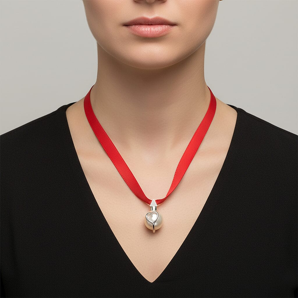 Lucy Q-Drop Bauble Collection White Shell Pearl Pendant with Red Ribbon 8283826 3
