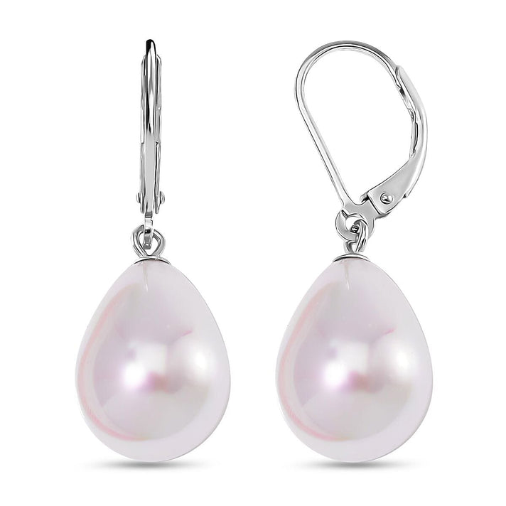 Green Shell Pearl Solitaire Drop Earrings in Sterling Silver with Rhodium Plating 6317577 1