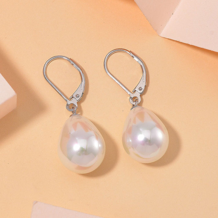 Green Shell Pearl Solitaire Drop Earrings in Sterling Silver with Rhodium Plating 6317577 2