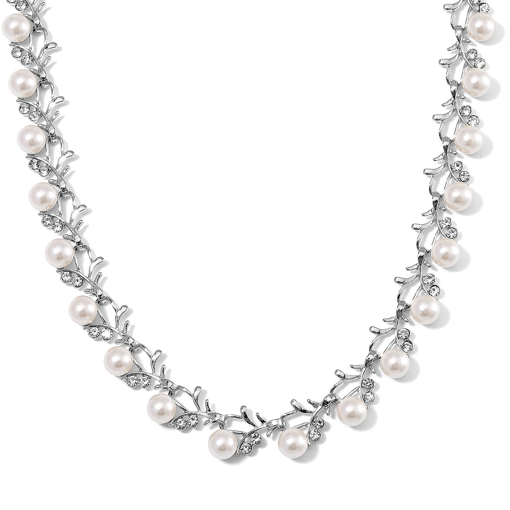 White Shell Pearl & White Crystal Necklace (Size - 18-2 Ext) in White Tone 100.20 Ct.