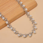 White Shell Pearl & White Crystal Necklace (Size - 18-2 Ext) in White Tone 100.20 Ct.
