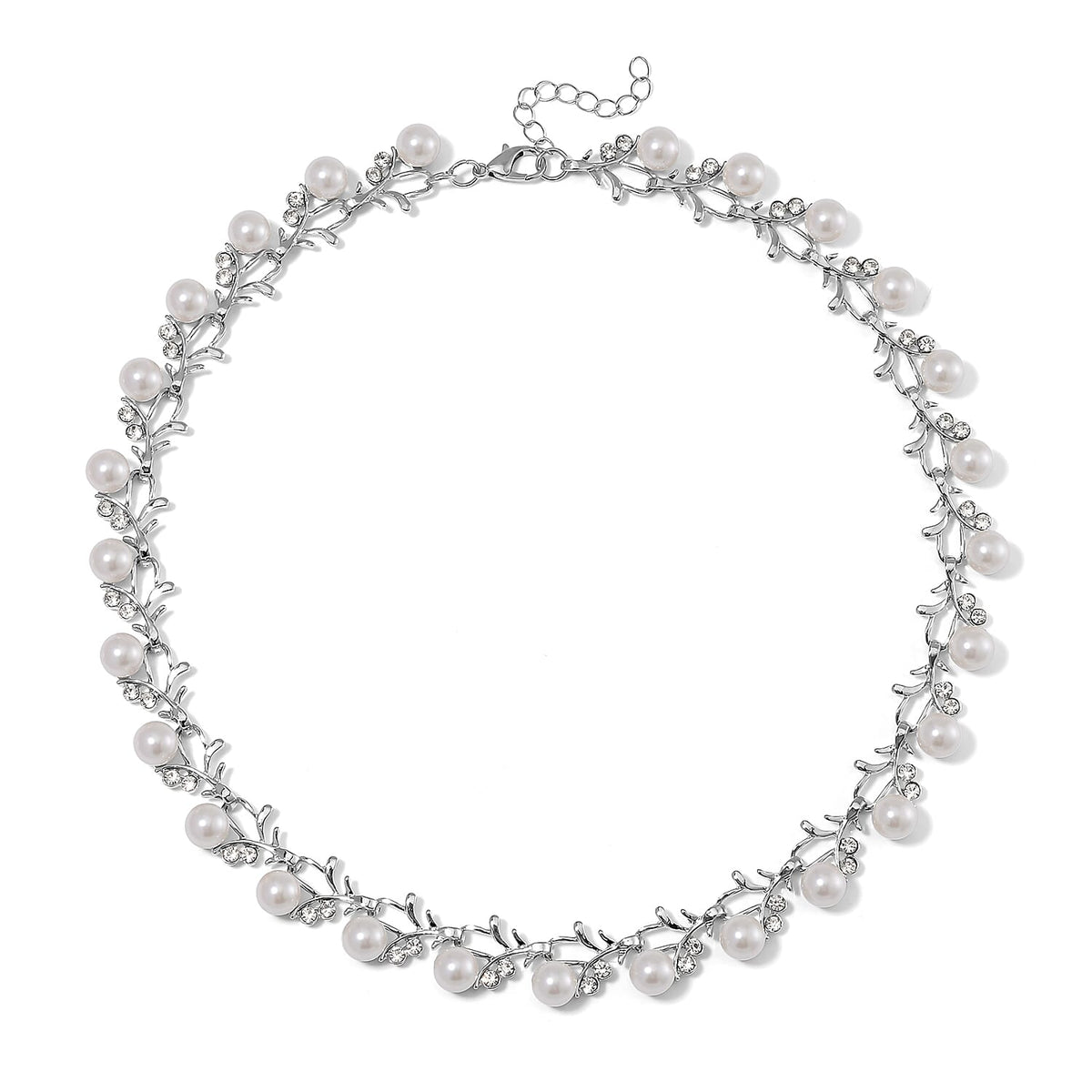 White Shell Pearl &amp; White Crystal Necklace (Size - 18-2 Ext) in White Tone 100.20 Ct. 7818665 5