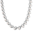 White Shell Pearl & White Crystal Necklace (Size - 18-2 Ext) in White Tone 100.20 Ct.